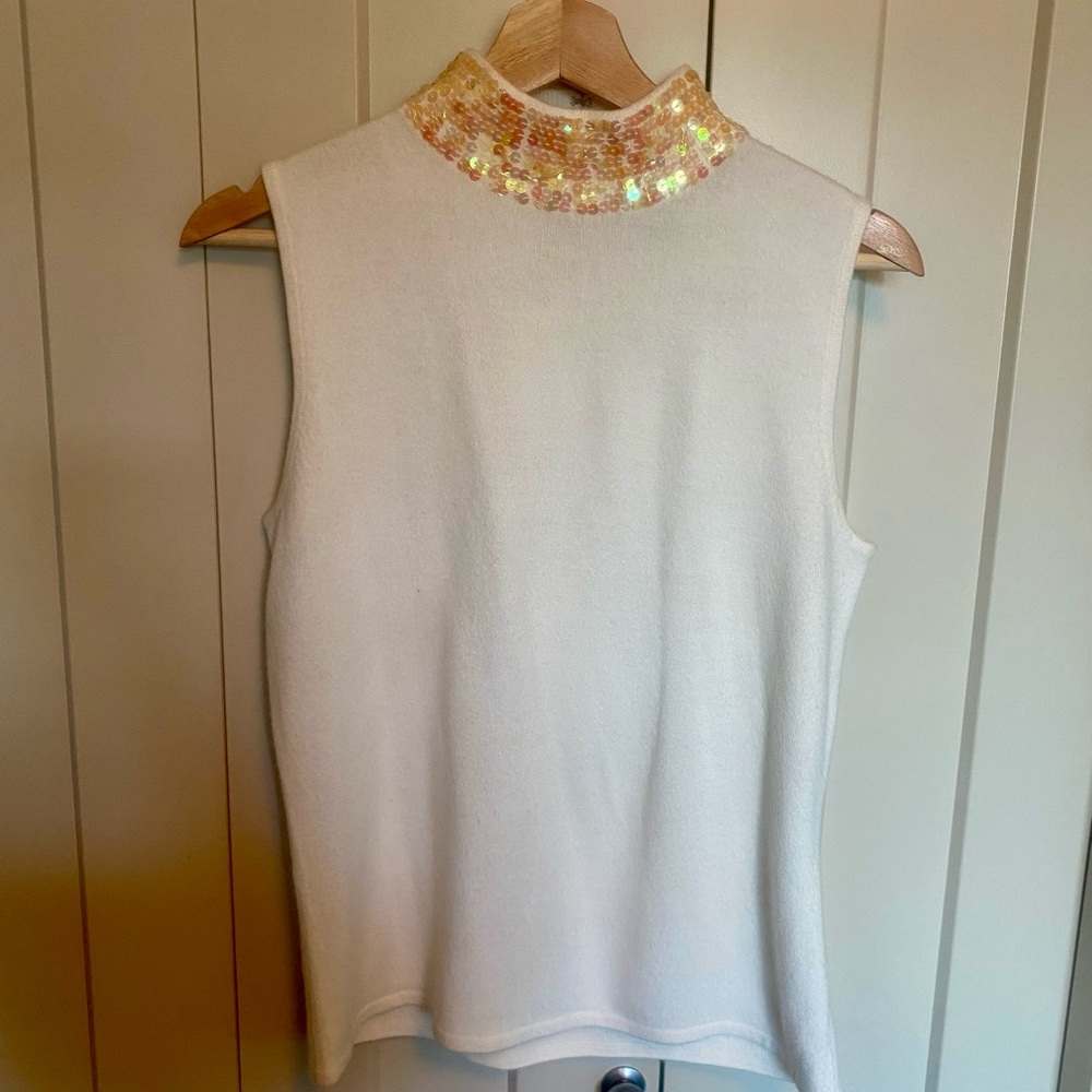 Designers Originals - Cream Tank Top with Gold Sequin Collar-Size M